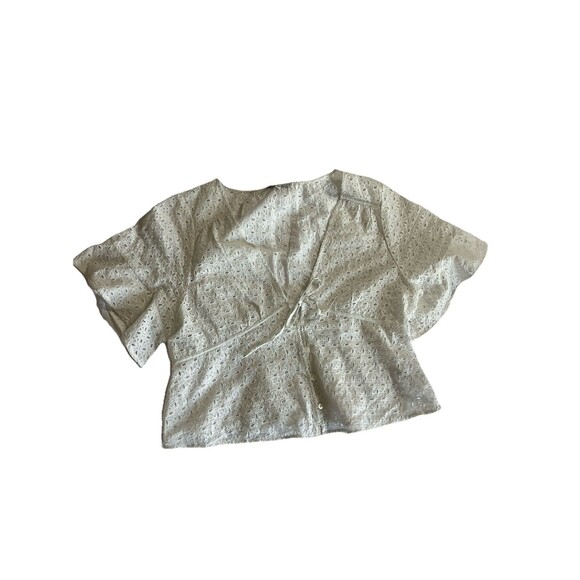 Madewell Tie-Front Top in Eyelet White Size XL Beachy Boho Cotton Vacation - Picture 2 of 9